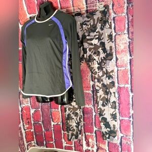 Nike workout gear women's med shirt large pants